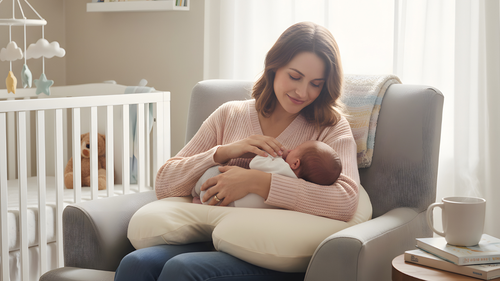A new mom nursing her baby