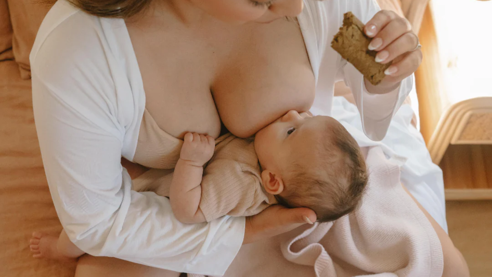 Breastfeeding mom eating a lactation snack.