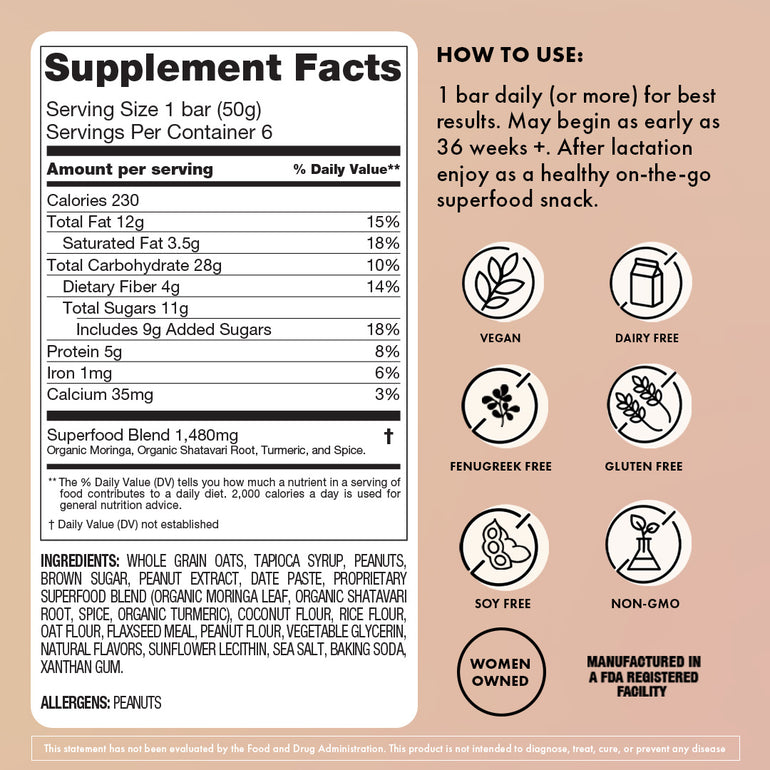 Boobie* Superfood Lactation Bar Peanut Butter