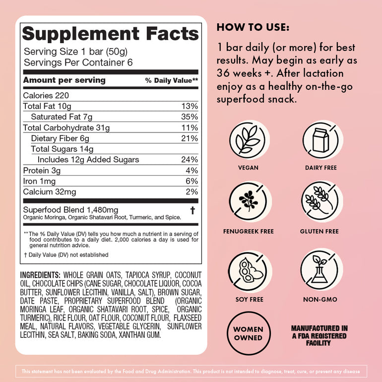 Boobie* Superfood Lactation Bar Oatmeal Chocolate Chip