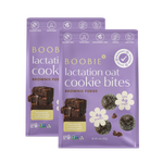 Two packages of Boobie Lactation Oat Cookie Bites Brownie Fudge on a white background