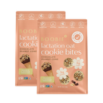 Two packages of Boobie Lactation Oat Cookie Bites on a white background
