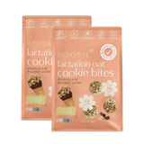 Two packages of Boobie Lactation Oat Cookie Bites on a white background