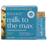 Boobie milk to the max superfood lactation bar packaging with blueberry muffin flavor on a white background