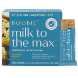 Boobie milk to the max superfood lactation bar packaging with blueberry muffin flavor on a white background